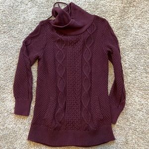 LL Bean Signature Sweater Large Maroon Cowl Neck